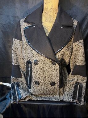 Betsey Johnson Black and grey Double-Breasted Herringbone is Peacoat
